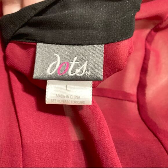 Sheer Button Down High Low Tunic Maroon Black Accent Blouse Womens Large - Picture 10 of 12